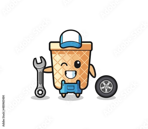 the waffle cone character as a mechanic mascot