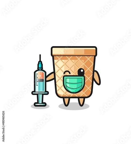 waffle cone mascot as vaccinator