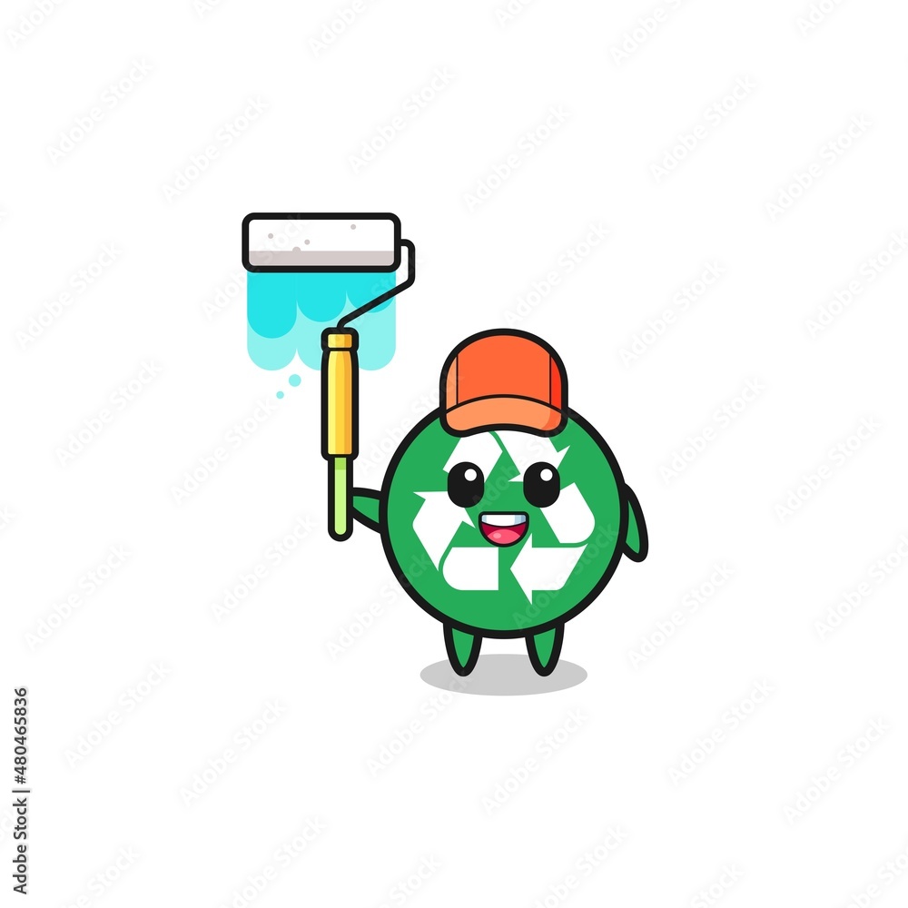 Fototapeta premium the recycling painter mascot with a paint roller
