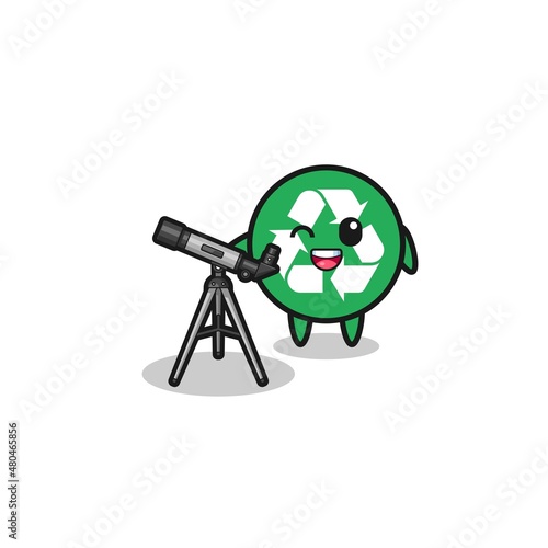 recycling astronomer mascot with a modern telescope