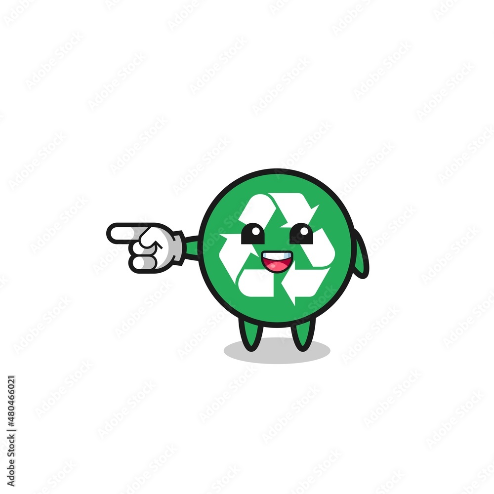 recycling cartoon with pointing left gesture recycling cartoon with pointing left gesture