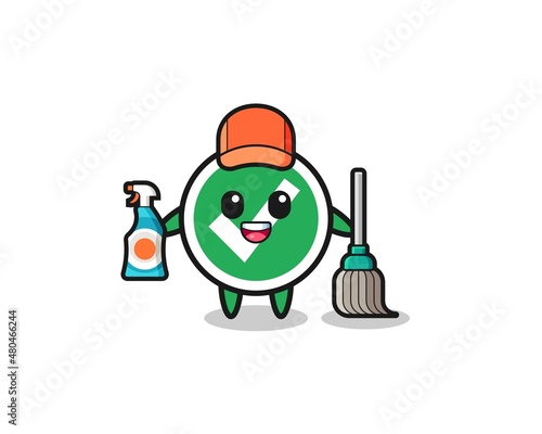 cute check mark character as cleaning services mascot
