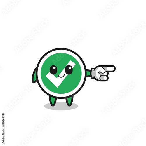 check mark mascot with pointing right gesture