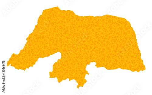 Vector Golden map of Rio Grande do Norte State. Map of Rio Grande do Norte State is isolated on a white background. Golden items texture based on solid yellow map of Rio Grande do Norte State. photo
