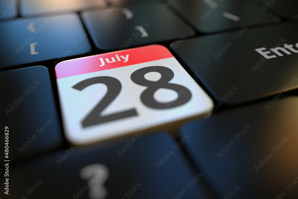 July 28 date on a keyboard key, 3d rendering July 28 date on a keyboard key, 3d rendering