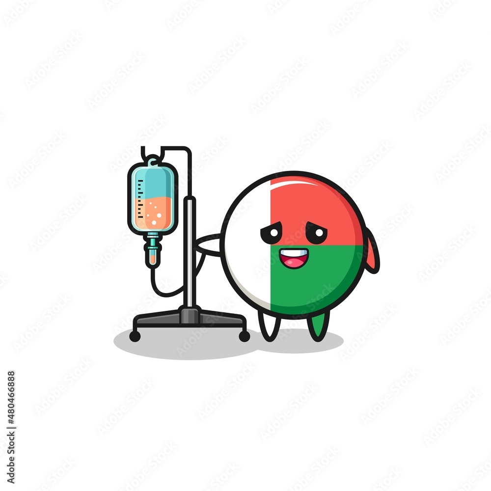 cute madagascar flag character standing with infusion pole cute madagascar flag character standing with infusion pole