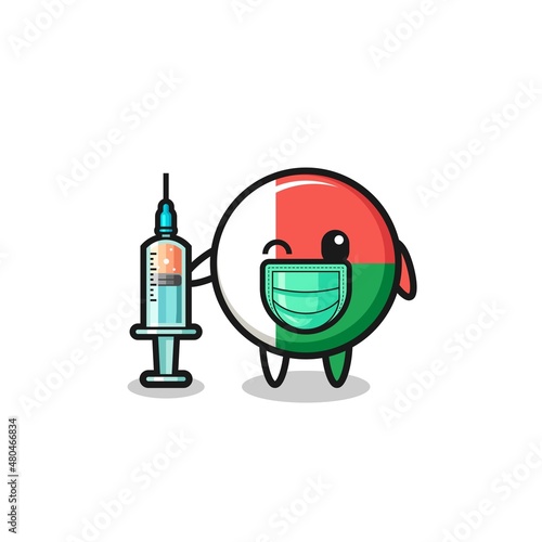 madagascar flag mascot as vaccinator