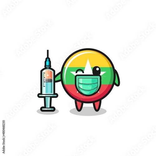 myanmar flag mascot as vaccinator