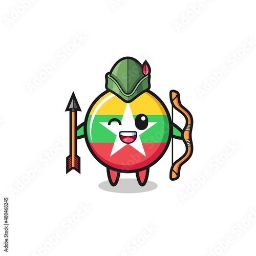 myanmar flag cartoon as medieval archer mascot © heriyusuf