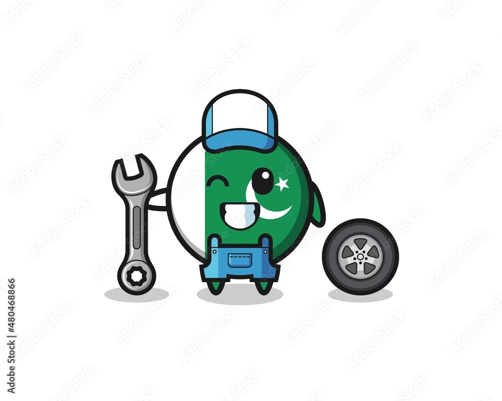 the pakistan flag character as a mechanic mascot