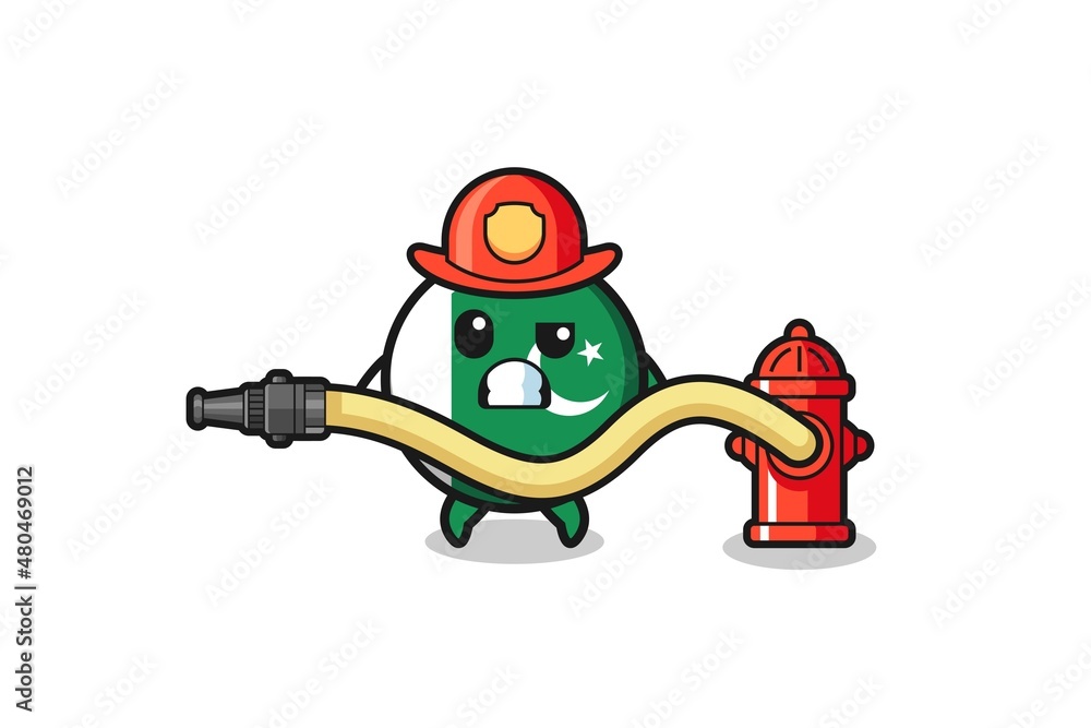 pakistan flag cartoon as firefighter mascot with water hose pakistan flag cartoon as firefighter mascot with water hose