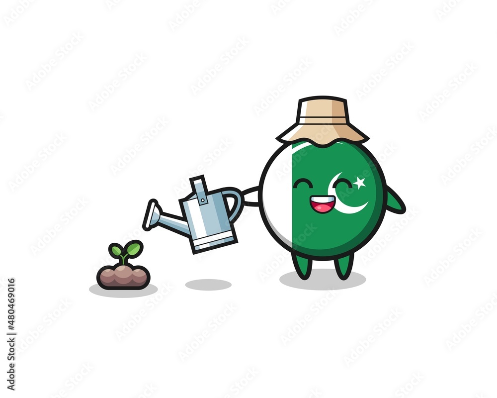 Fototapeta premium cute pakistan flag is watering plant seeds