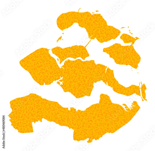 Vector Golden map of Zeeland Province. Map of Zeeland Province is isolated on a white background. Golden particles texture based on solid yellow map of Zeeland Province. photo