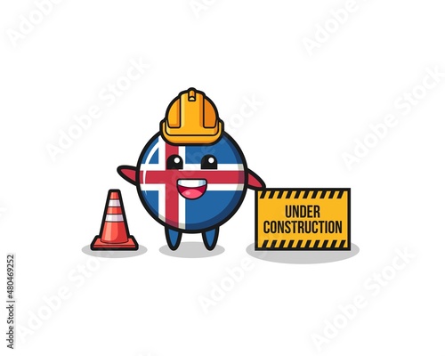 illustration of iceland flag with under construction banner