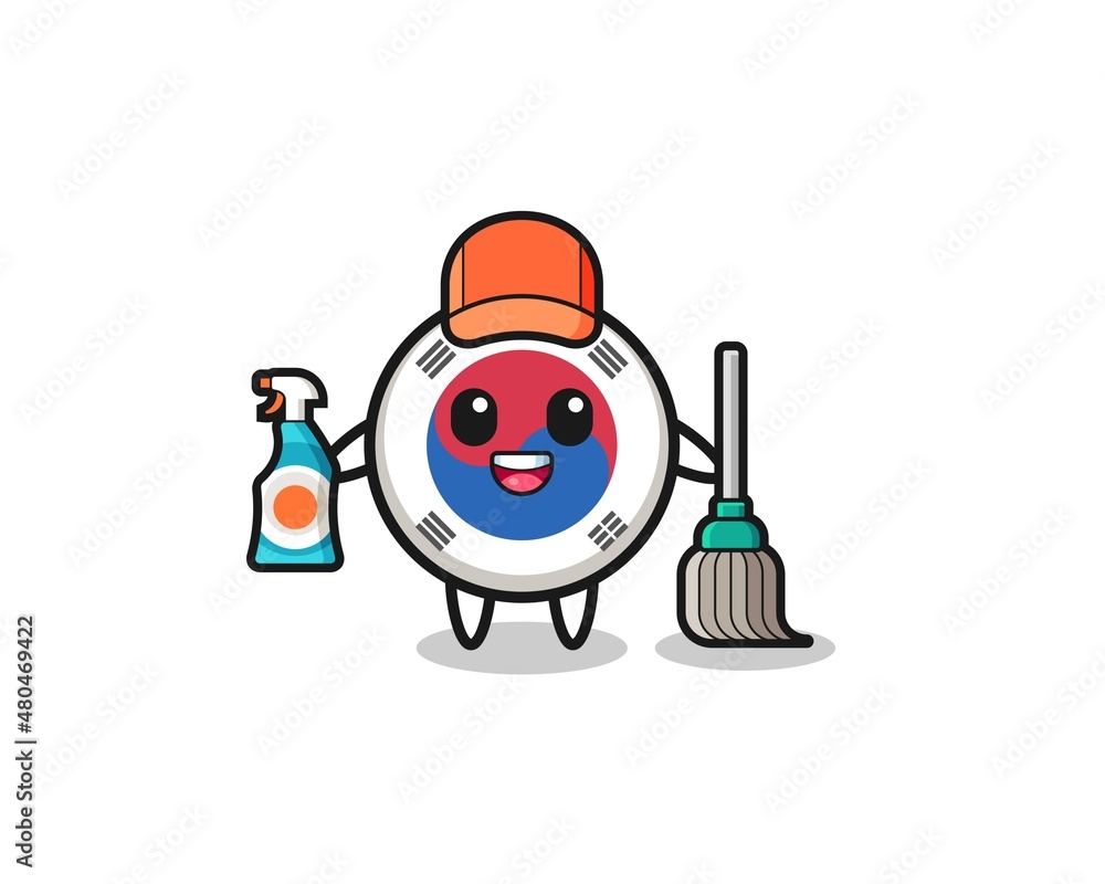 cute south korea flag character as cleaning services mascot