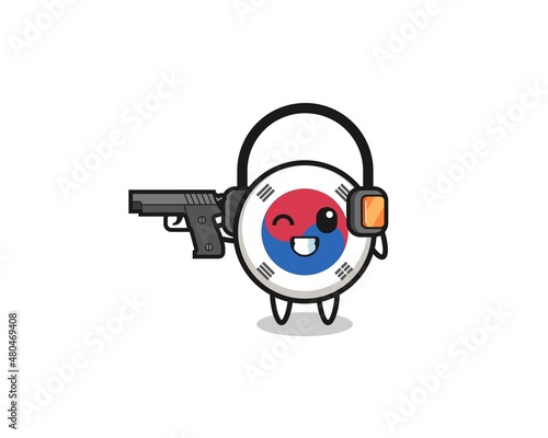 illustration of south korea flag cartoon doing shooting range