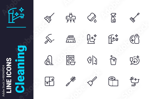 Disinfection and cleaning related icons set