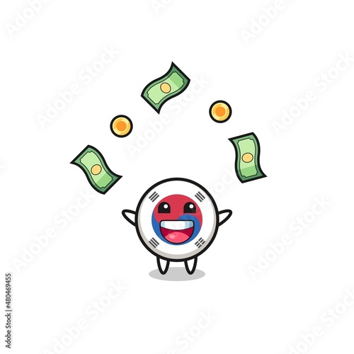 illustration of the south korea flag catching money falling from the sky