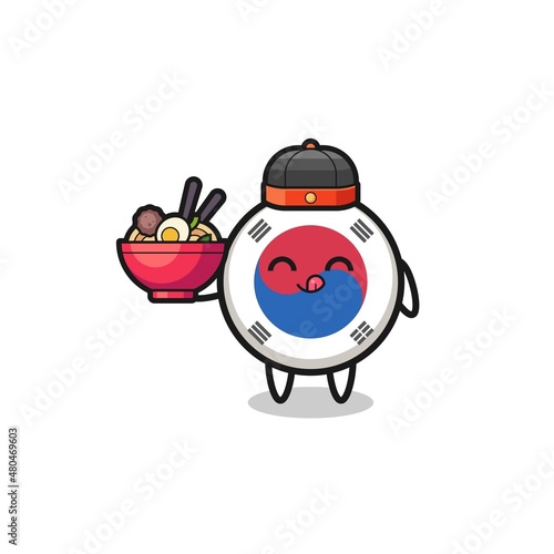 south korea flag as Chinese chef mascot holding a noodle bowl