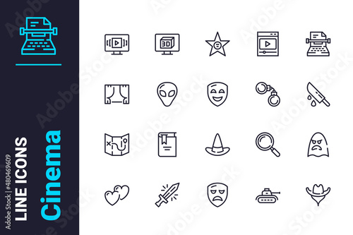 Writing and theater production icons set