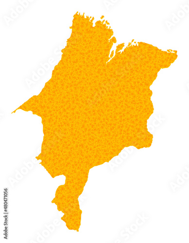 Vector Gold map of Maranhao State. Map of Maranhao State is isolated on a white background. Gold particles mosaic based on solid yellow map of Maranhao State. © Sergey