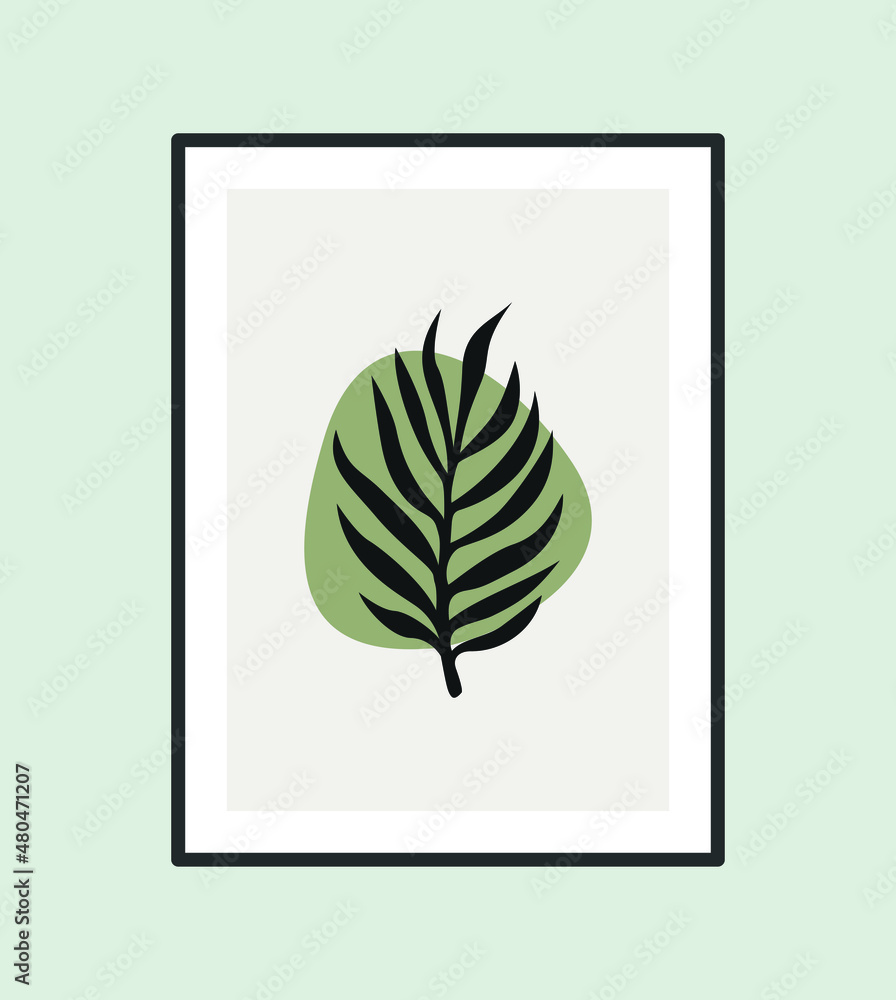 Summer poster element for interior design of office, dinning, and bed room. Wall art design. Canvas painting for the rooms. Tropical leaves background. 