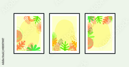 Summer poster element for interior design of office  dinning  and bed room. Wall art design. Canvas painting for the rooms. Tropical leaves background. 