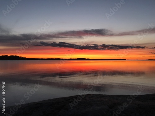 Sunset over the lake. Photo shot on iPhone 7