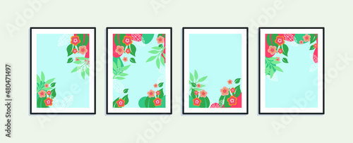 Summer poster element for interior design of office, dinning, and bed room. Wall art design. Canvas painting for the rooms. Tropical leaves background. 