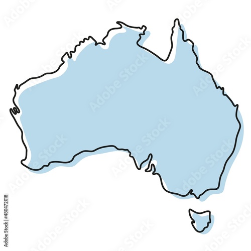Stylized simple outline map of Australia icon. Blue sketch map of Australia  illustration