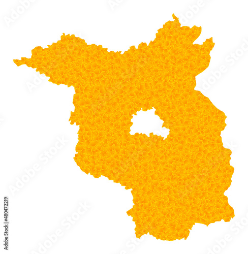 Vector Golden map of Brandenburg State. Map of Brandenburg State is isolated on a white background. Golden particles pattern based on solid yellow map of Brandenburg State.