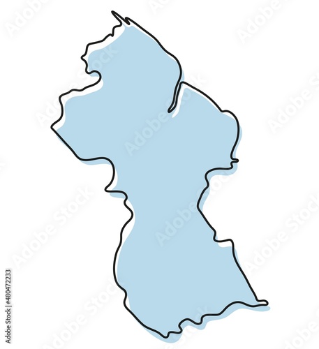 Stylized simple outline map of Guyana icon. Blue sketch map of Guyana illustration