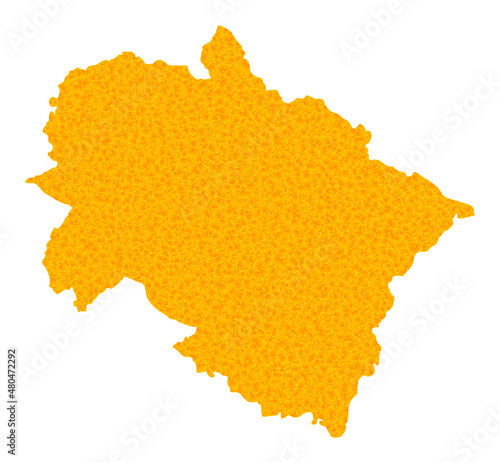 Vector Gold map of Uttarakhand State. Map of Uttarakhand State is isolated on a white background. Gold items mosaic based on solid yellow map of Uttarakhand State. photo