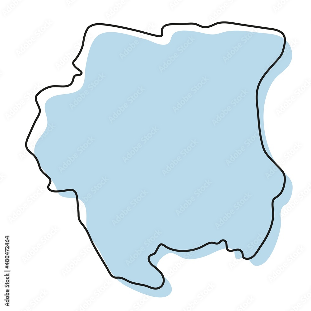 Stylized simple outline map of Suriname icon. Blue sketch map of Suriname  illustration