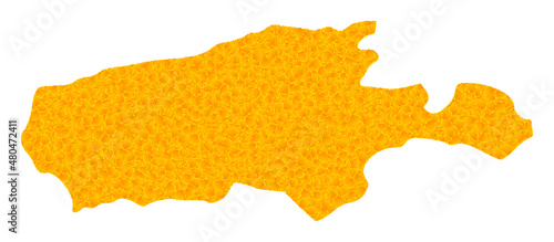 Vector Golden map of Kangaroo Island. Map of Kangaroo Island is isolated on a white background. Golden items texture based on solid yellow map of Kangaroo Island.