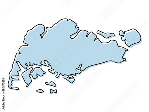 Stylized simple outline map of Singapore icon. Blue sketch map of Singapore  illustration