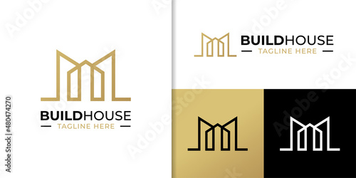building city real estate logo element, realty property investment logo design with check icon for hotel, business invest