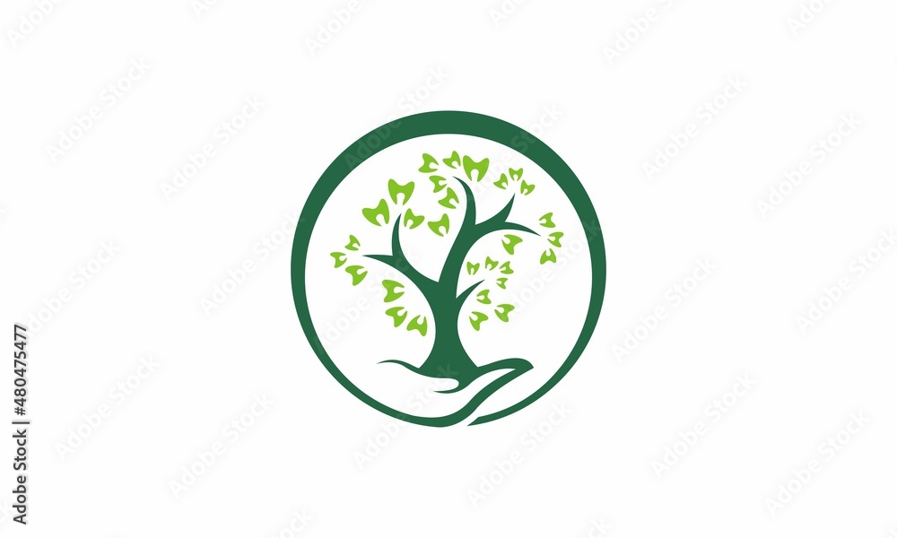 tree with dental leaf logo vector - obrazy, fototapety, plakaty 