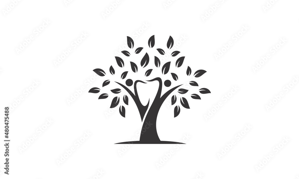tree with dental symbol logo vector - obrazy, fototapety, plakaty 