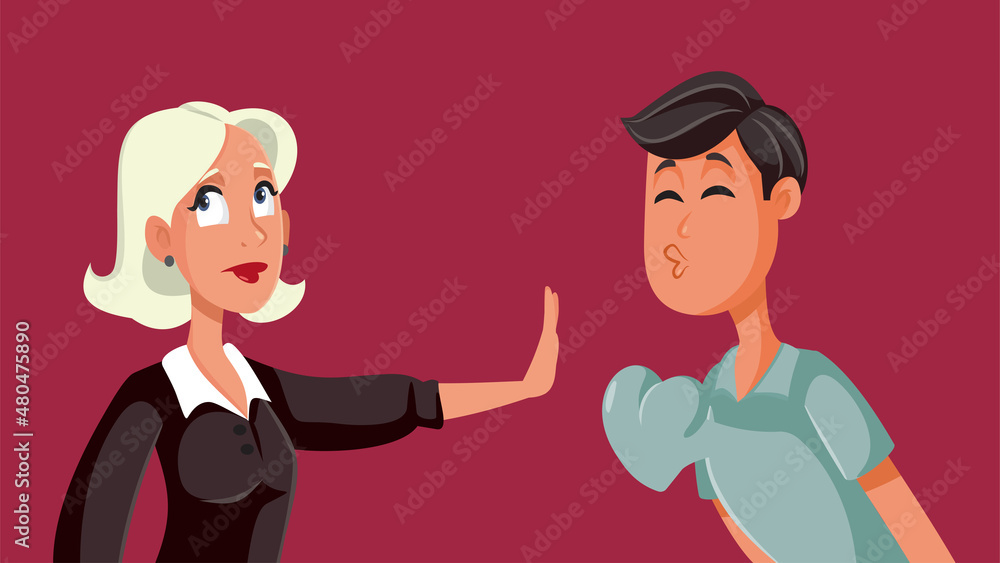 Woman Rejecting a Kiss from Infatuated Lover Vector Cartoon Woman Rejecting a Kiss from Infatuated Lover Vector Cartoon