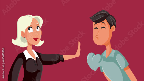Woman Rejecting a Kiss from Infatuated Lover Vector Cartoon