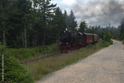 Schmalspurbahn auf dem Weg zum Brocken - Dampflokomotive im Harz