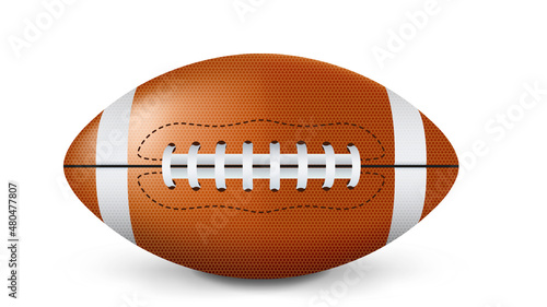 American Football ball isolated on a white background. Realistic Vector Illustration. Rugby sport.