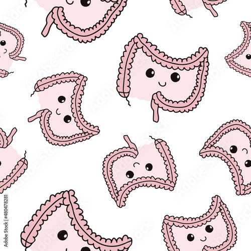 Cute bowel texture repeating pattern for gastroenterologist background. Fun gut shaped doodles, internal organ wallpaper