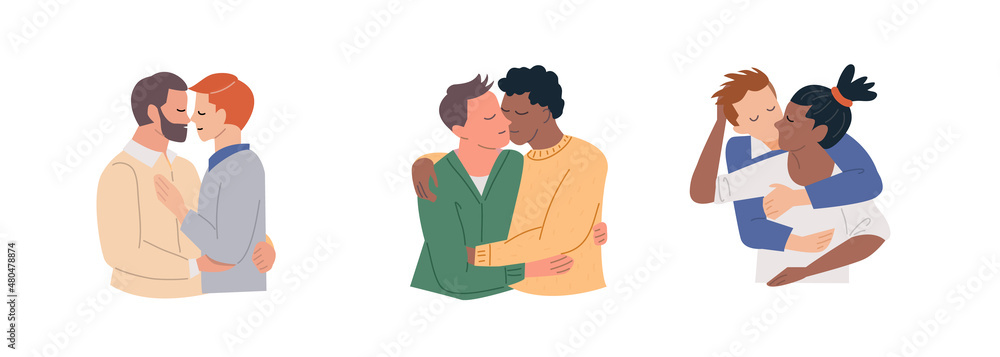 Set of Couple Gay in love, hand draw cartoon vector illustration for LGBT concept.