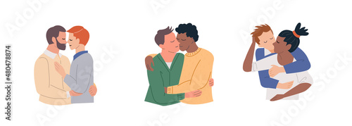 Set of Couple Gay in love, hand draw cartoon vector illustration for LGBT concept.