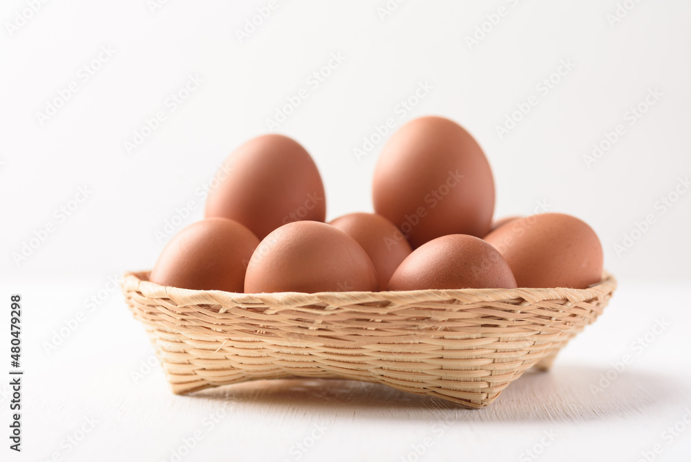 Fresh organic chicken eggs on white background. Fresh organic chicken eggs on white background.