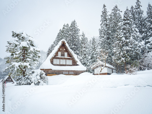 雪が降る越中五箇山相倉合掌造り集落の風景 © 739photography
