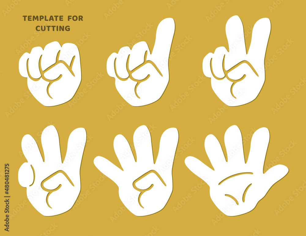 Hands with fingers. Template for laser cutting, wood carving, paper cut. Silhouettes for cutting. Hands with fingers. Template for laser cutting, wood carving, paper cut. Silhouettes for cutting.