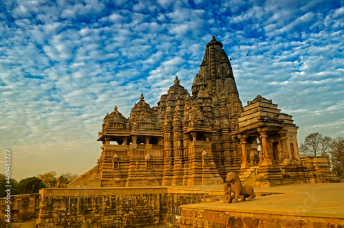 Beautiful image of Kandariya Mahadeva temple, Khajuraho, Madhyapradesh, India. It is worldwide famous ancient temples in India, UNESCO world heritage site.